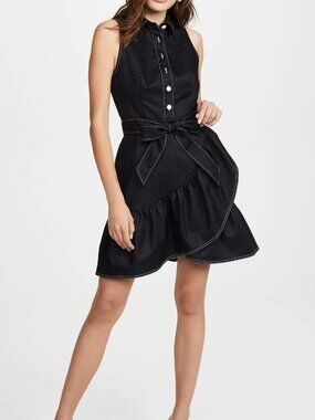 Shoshanna Mallory Denim Mini Dress Size 0 XS Black Contrast Stitch Belted NWT